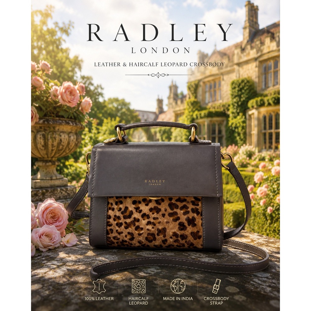 Radley London Gray Leather Leopard Haircalf Crossbody Satchel Bag
